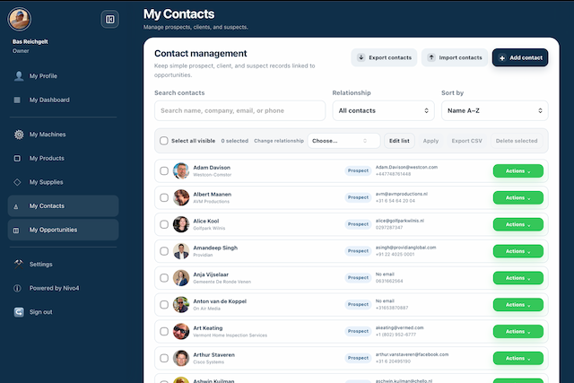 Contact management in Nivo4 Maker OS on an iPad