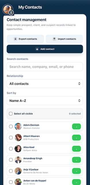 Contact management on an iPhone