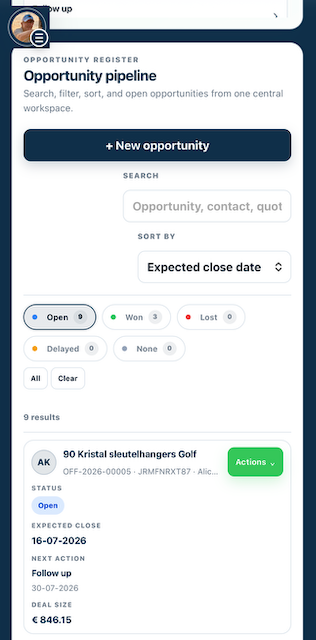 Nivo4 Maker OS opportunity pipeline on an iPhone