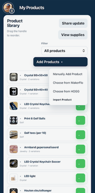 Product library on an iPhone